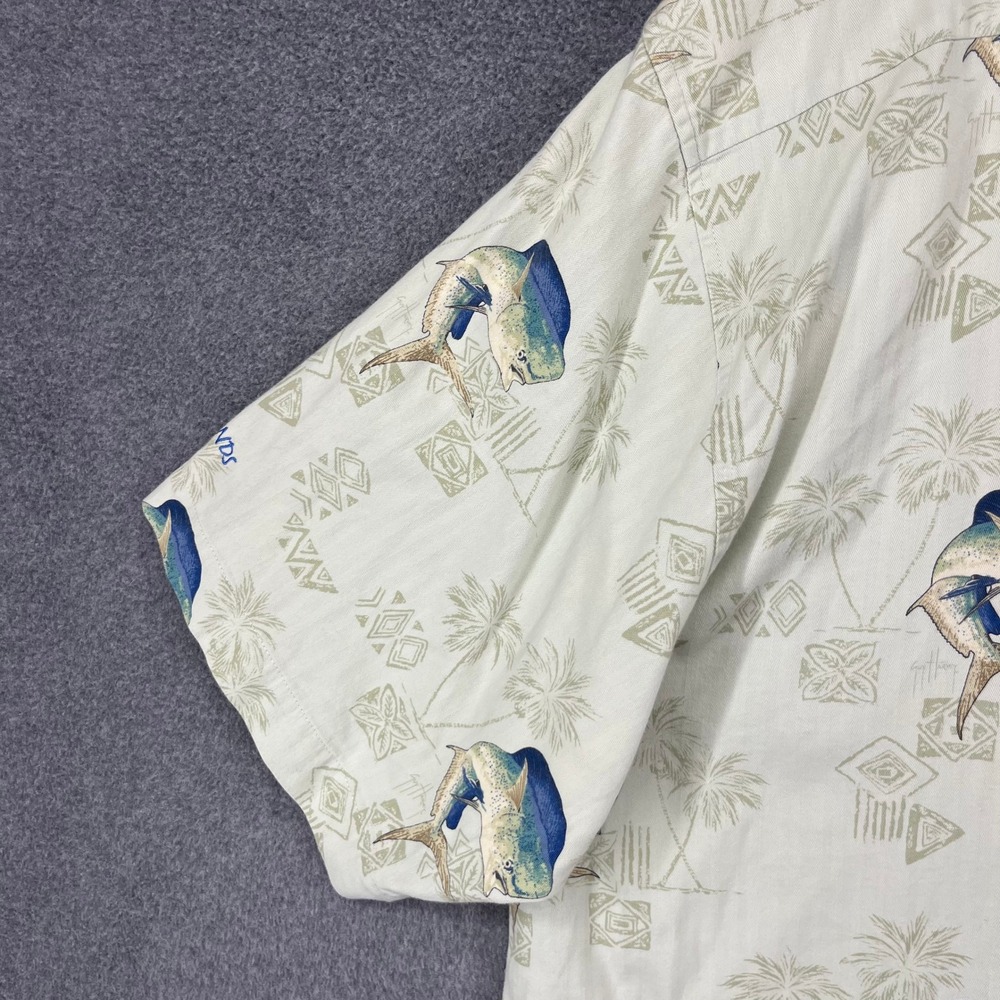 Guy Harvey Button Down Shirt Men 2X Cream Mahi Mahi Fish Tropical Cayman Islands - Picture 11 of 13
